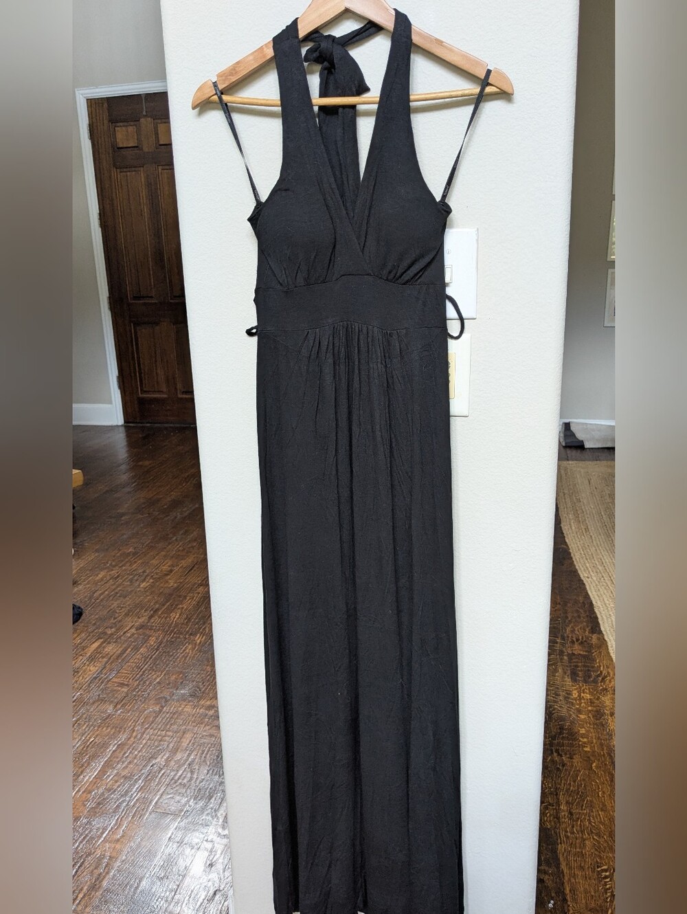Papaya Black V-Neck Maxi Dress with Defined Waist